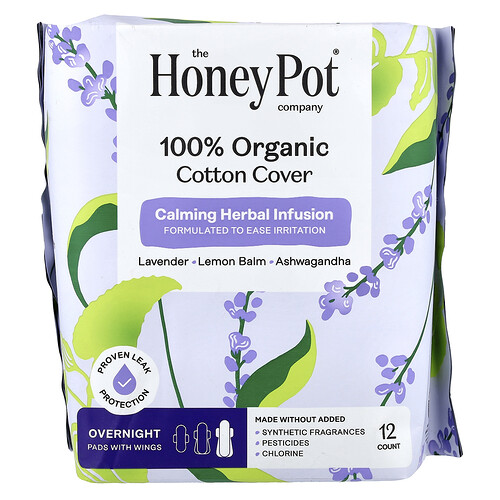 The Honey Pot Company, Organic Calming Herbal Infusion, Pads mit Flügeln, über Nacht, 12 Stück