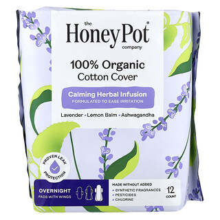 The Honey Pot Company, Organický upokojujúci bylinný nálev, vložky s krídelkami, na noc, 12 kusov