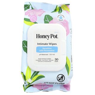 The Honey Pot Company, Intimate Wipes, Sensitive With Rose Water, 30 Count
