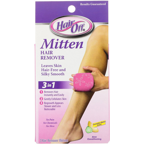 Hair Off, Hair Remover Mitten, 3 In 1, Cucumber Melon Scent, 3 Hair 