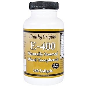 Healthy Origins, Витамин E-400, 400 МЕ, 180 капсул