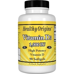 Healthy Origins, Витамин D3, 1000 МЕ, 90 гелевых капсул
