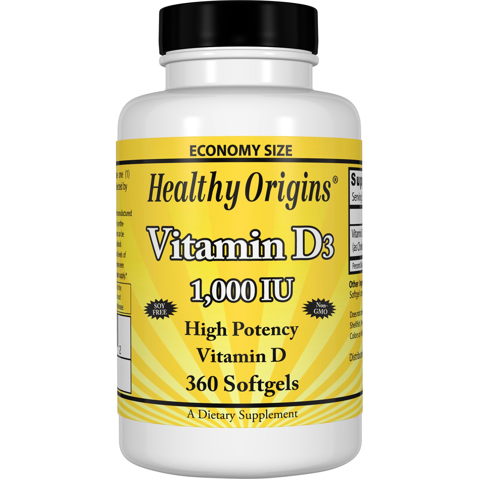 Healthy Origins, Витамин D3, 1000 МЕ, 360 гелевых капсул