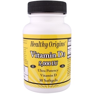 Купить Healthy Origins, Витамин D3, 5000 МЕ, 30 капсул  на IHerb