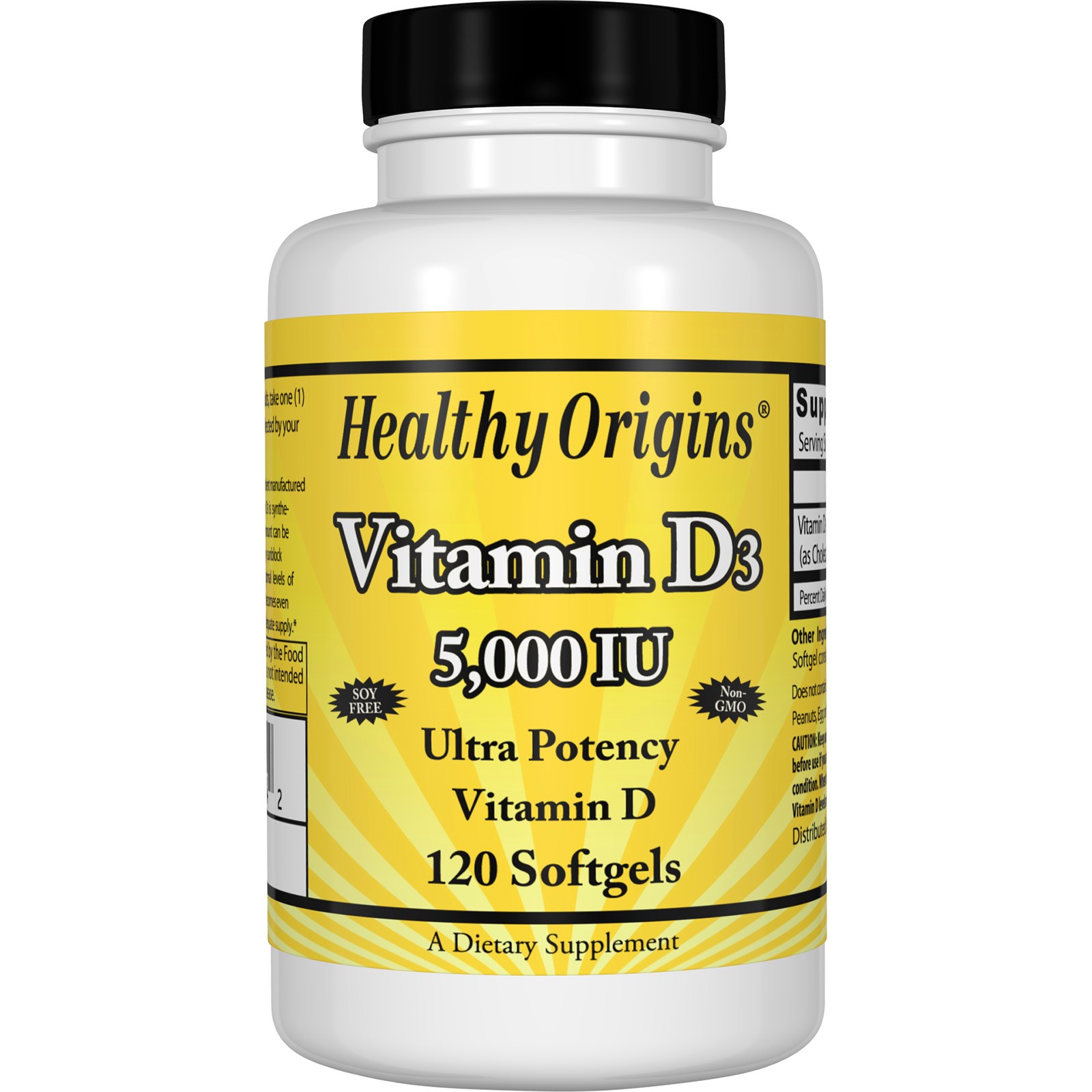 Healthy Origins, Витамин D3, 5 000 МЕ, 120 желатиновых капсул
