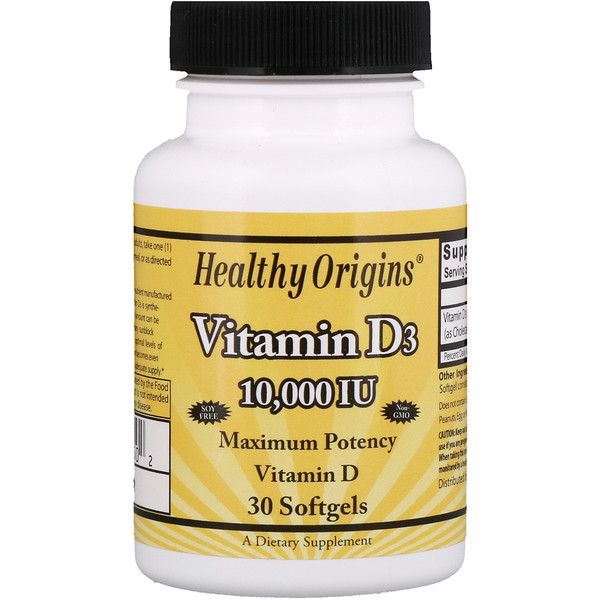 Healthy Origins, Vitamina D3, 10.000 UI, 30 cápsulas softgel (Discontinued Item) 