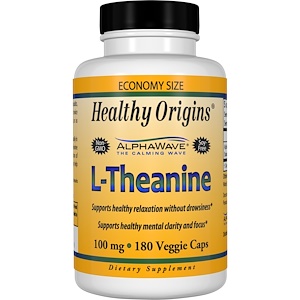 Healthy Origins, L-тианин, 100 мг, 180 Растительных капсул