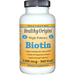 Healthy Origins, Biotin, High Potency, 5000 mcg, 360 Vcaps