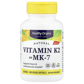 Healthy Origins, Natural Vitamin K2 as MK-7, 100 mcg, 180 Veggie Capsules