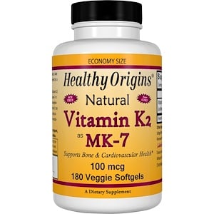 Healthy Origins, Витамин K2 в форме MK7, натуральный, 100 мкг, 180 капсул в растительной оболочке