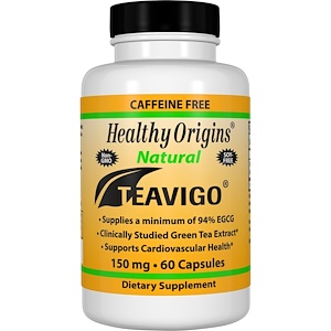 Healthy Origins, Зеленый чай Teavigo, без кофеина, 150 мг, 60 капсул