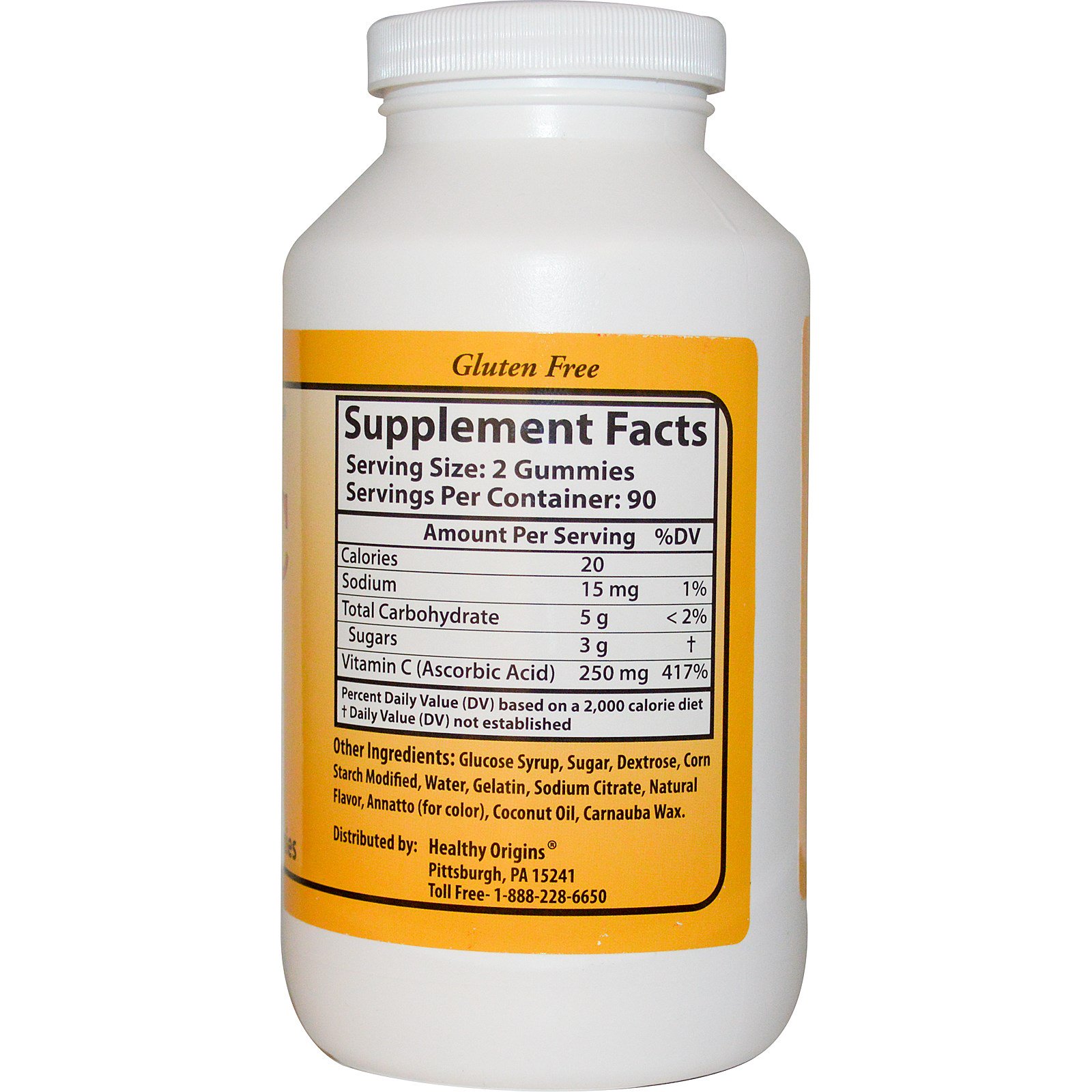 Healthy Origins, Vitamin C, Gummies For Adults, 250 mg, 180 Orange