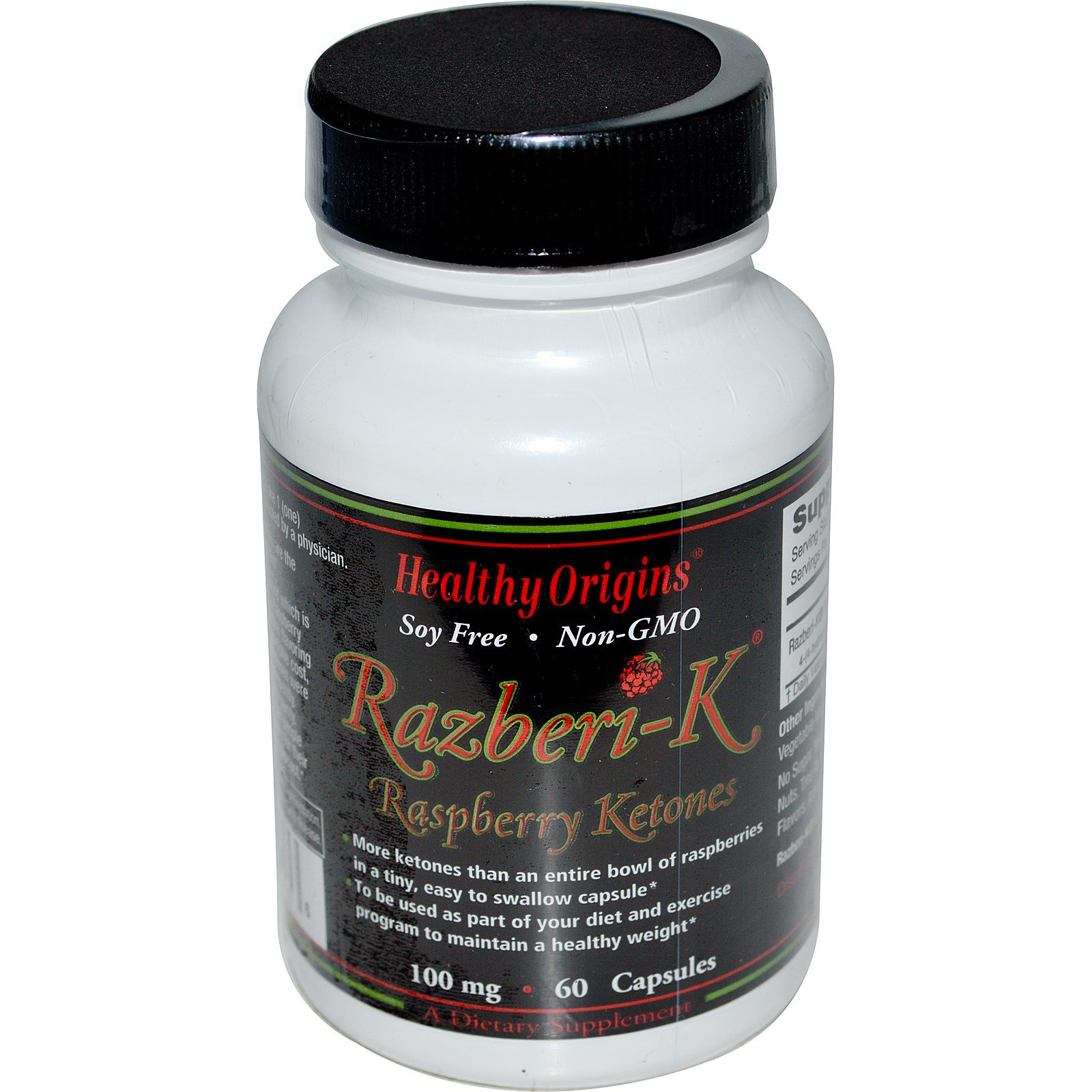 Healthy Origins, Razberi-K, Малиновые кетоны, 100 мг, 60 капсул·