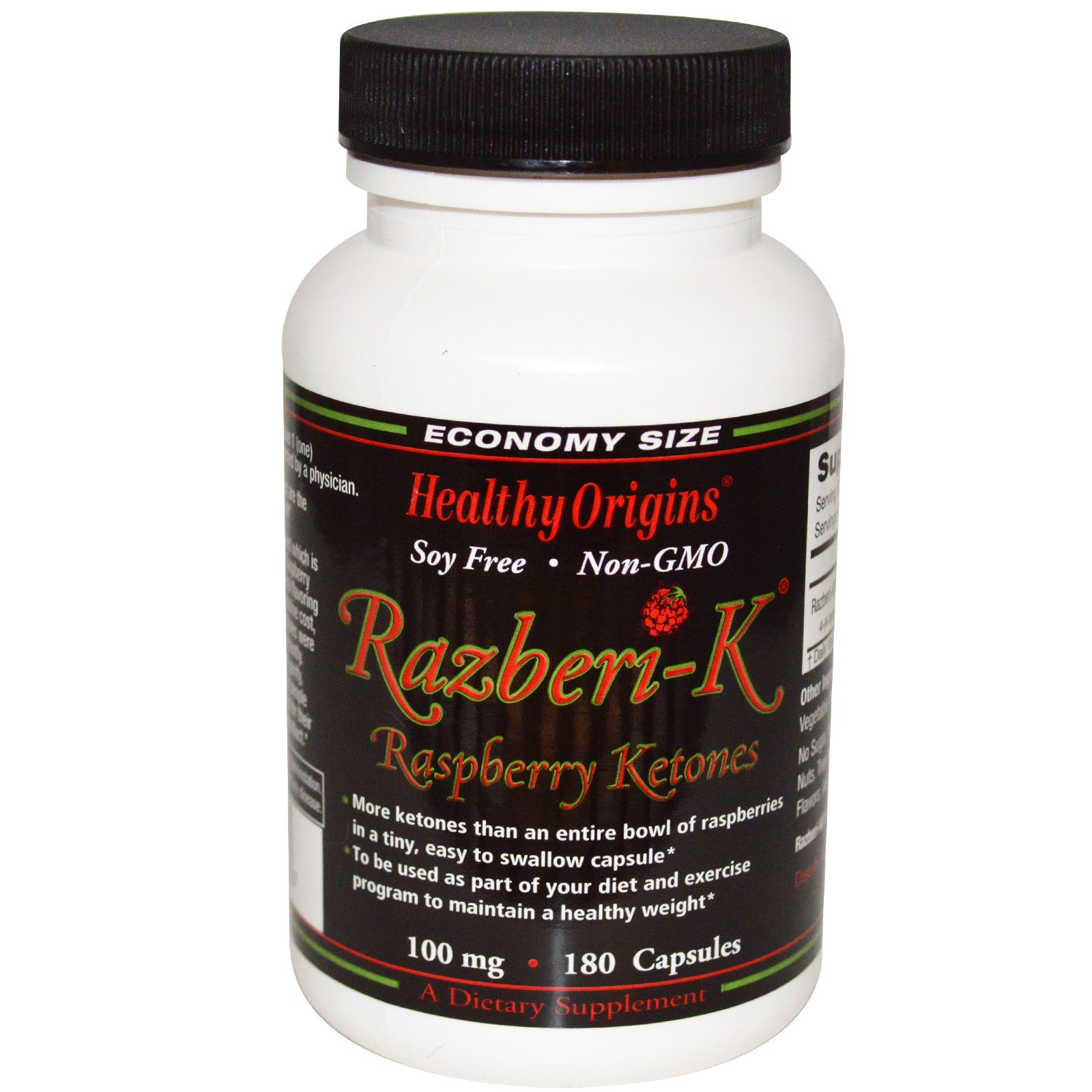 Healthy Origins, Razberi-K, малиновые кетоны, 100 мг, 180 капсул