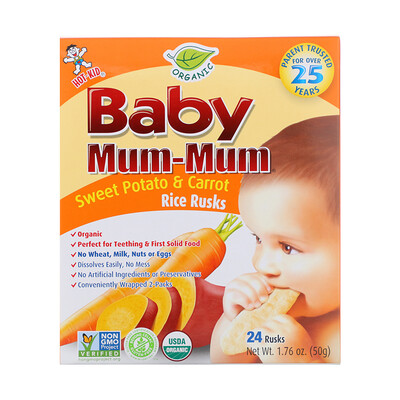 Hot Kid Baby Mum-Mum, рисовые сухарики с бататом и морковью, 24 сухарика, по 50 г (1,76 унций) каждый