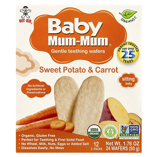 Hot Kid, Baby Mum-Mum®, obleas suaves para la dentición, batata y zanahoria, 12 paquetes, 2 obleas cada uno