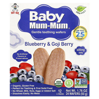 Product Image for Hot Kid, Baby Mum-Mum , Gentle Teething Wafers, Blueberry & Goji Berry, 12 Packs, 2 Wafers Each