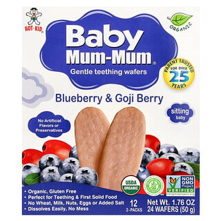 هوت كيد‏, رقائق ويفر التسنين اللطيفة Baby Mum-Mum®‎، بالتوت الأزرق وتوت القوجي، 12 كيسًا، قطعتان من الويفر لكل كيس