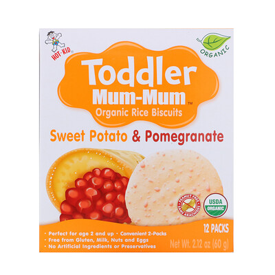 Hot Kid Печенье с органическим рисом Toddler Mum-Mum, батат и гранат, 12 упаковок, 60 г