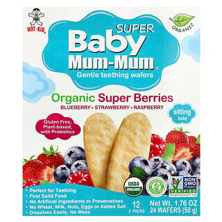 Hot Kid, Baby Mum-Mum® Super, нежные вафли для прорезывания зубов, органические суперягоды, 12 пакетиков по 2 жевательные таблетки