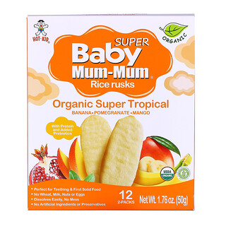 Hot Kid, Baby Mum-Mum، بقسماط الأرز، نكهات استوائية عضوية فائقة، 12 قطعة، كيسين، 1.76 أونصة (50 جم) لكل كيس