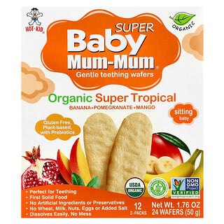 Hot Kid, Baby Mum-Mum®（ベビーマムマム）スーパー、やさしい葉固めウエハース、幼児向け、オーガニック スーパー トロピカル、12袋、1袋2枚入り
