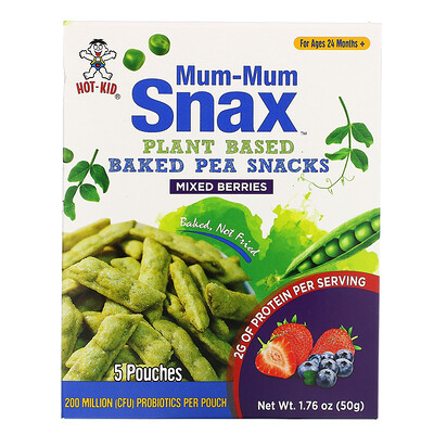 Hot Kid Mum-Mum Snax, Baked Pea Snacks, Mixed Berries, 5 Pouches, 1.76 oz (50 g)