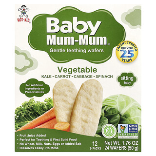 Hot Kid, Baby Mum-Mum®, Obleas suaves para la dentición, Vegetales, 12 paquetes, 2 obleas cada uno