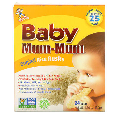 Hot Kid Baby Mum-Mum, оригинальные рисовые галеты, 24 шт., 50 г (1,76 унции) каждая
