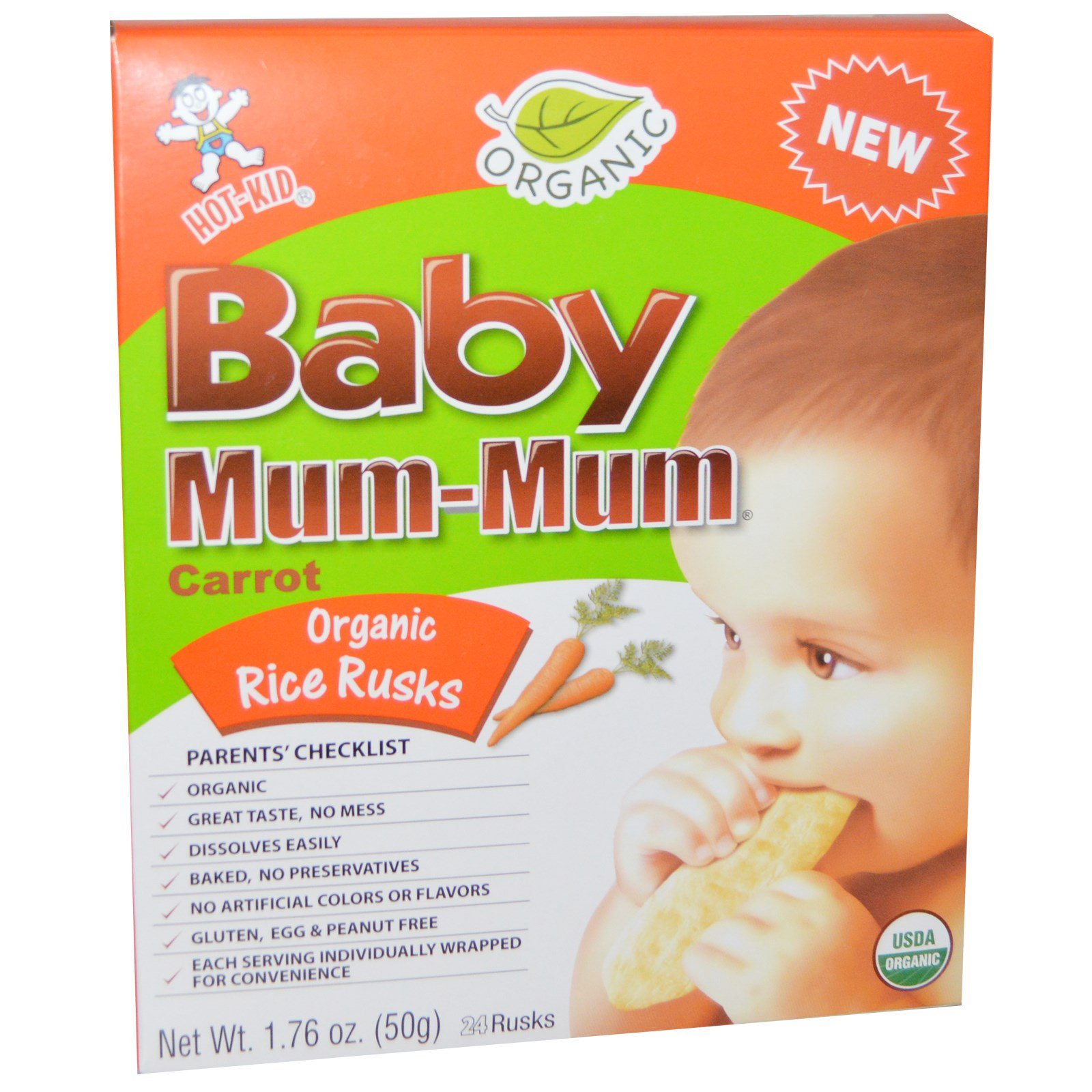 Hot Kid, Baby Mum-Mum, Organic Rice Rusks, Carrot, 24 Rusks, 1.76 oz ...