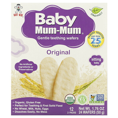 

Hot Kid, Baby Mum-Mum, Gentle Teething Wafers, Original, 24 Wafers, 1.76 oz (50 g)