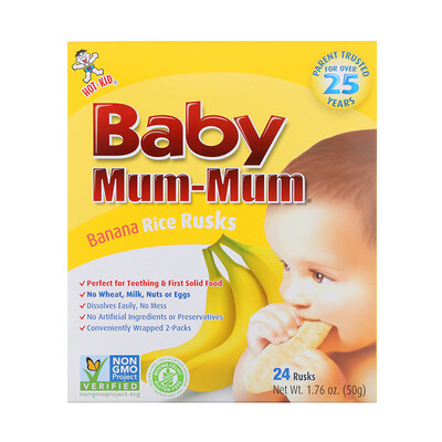 Hot Kid Baby Mum-Mum, бананово-рисовые сухари, 24 сухарика, 1,76 унц. (50 г)
