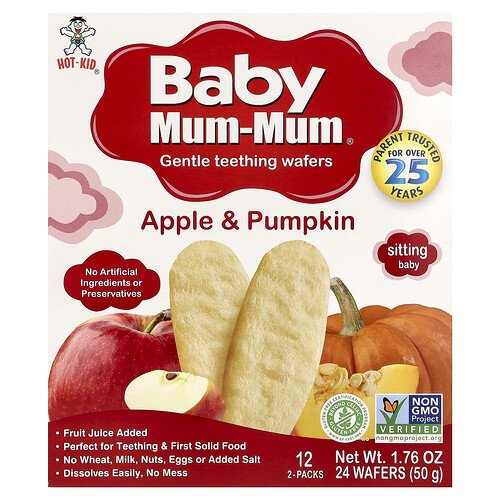 Hot Kid, Baby Mum-Mum®, Zachte Tandjeswafels, Appel & Pompoen, 12 verpakkingen, 2 wafels per verpakking