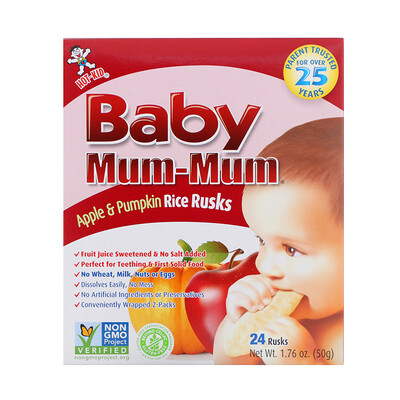 Hot Kid Baby Mum-Mum, рисовые галеты с яблоком и тыквой, 24 шт., 50 г (1,76 унции)