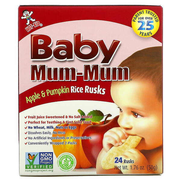 Hot Kid‏, Baby Mum-Mum, צנימי אורז בטעם תפוח ודלעת לתינוק, 24 צנימים, 50 גרם (1.76 אונקיות)