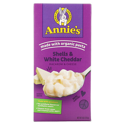 Annie's Homegrown Ракушки и белый чеддер, Макароны с сыром, 6 унций (170 г)