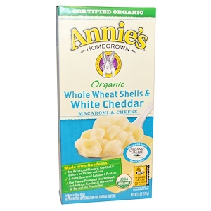 Annie's Homegrown, Органические макароны с сыром, из цельной пшеницы, ракушки с белым чеддером, 6 унций (170 г)