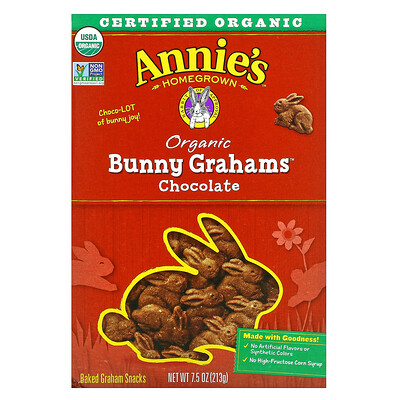Купить Annie's Homegrown Bunny Graham, органическая выпечка в форме кроликов, шоколад, 213 г (7, 5 унции)