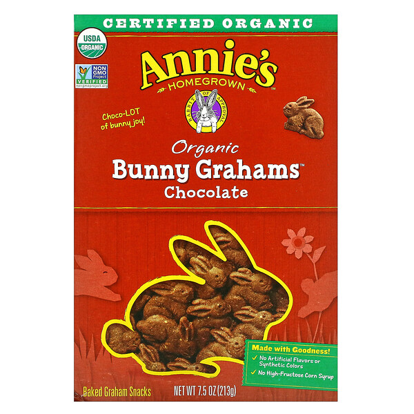 Annie's Homegrown, Bunny Grahams, органическое шоколадное печенье, 213 г (7,5 унции)