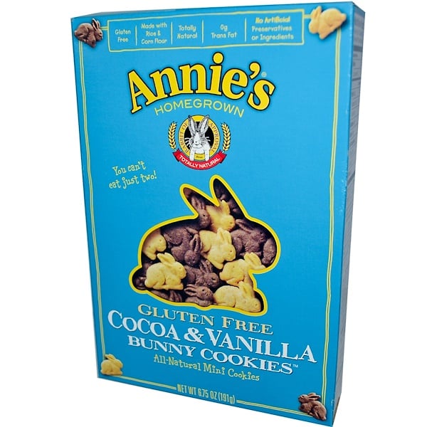 Annie's Homegrown, Печенья в форме кроликов без клейковины, с какао и ванилью, 6.75 унций (191 г)
