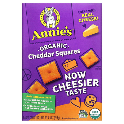 Annies Homegrown Органический чеддер, запеченные крекеры, 213 г (7,5 унции)