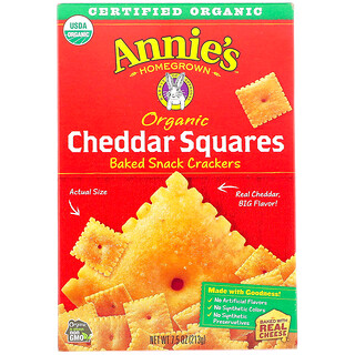 Annie's Homegrown, 유기농 체다 스퀘어, 구운 스낵 크래커, 213g(7.5oz)