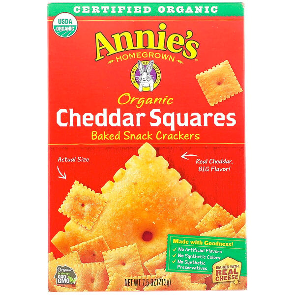 Organic Cheddar Squares, Baked Snack Crackers, 7.5 oz (213 g)