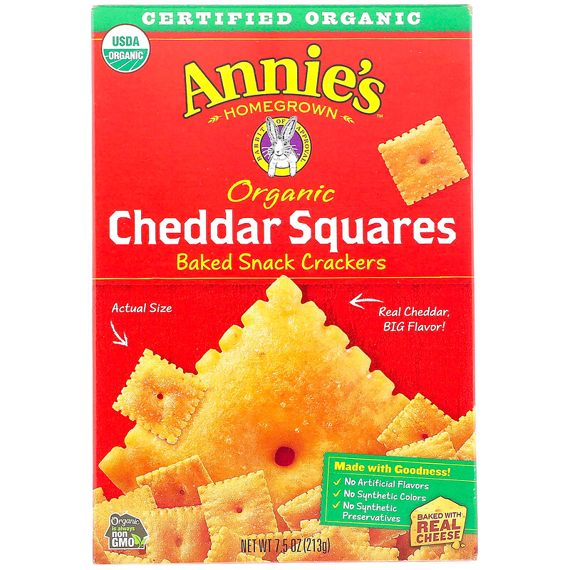 Annie's Homegrown, Organic Cheddar Squares, Baked Snack Crackers, 7.5 ...