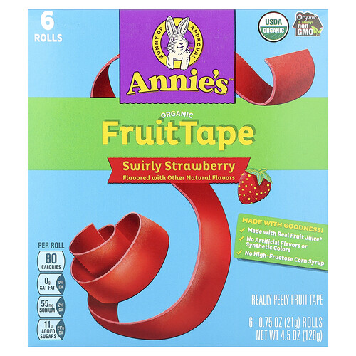 Annie's Homegrown, benzi de fructe organice, căpșuni, 6 rulouri, 21 g fiecare