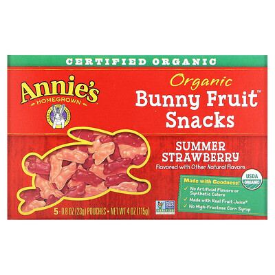 Annie's Homegrown Bunny, органические фруктовые закуски со вкусом летней клубники, 115 г (4 унции)