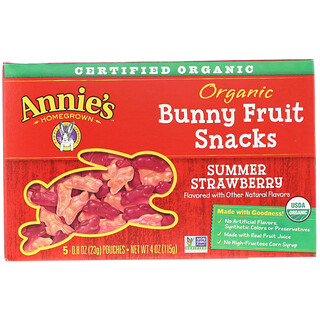 Annie's Homegrown, وجبات Bunny السريعة من الفاكهة العضوية، فراولة صيفية، 4 أونصة (115 غ)