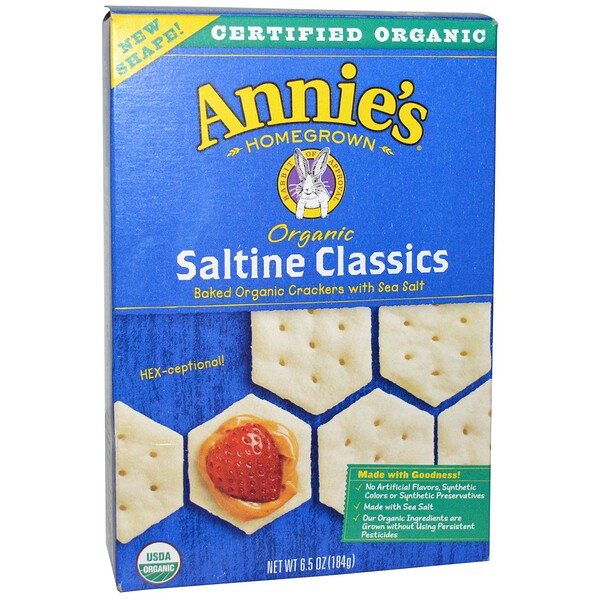 Annie's Homegrown, Органический классический запеченный крекер с морской солью, 6,5 унции (184 г)