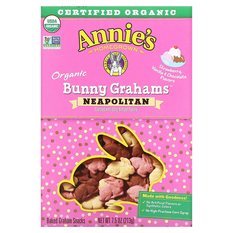 Annie's Homegrown, Organic Baked Bunny Graham Snacks, Neapolitan , 7.5