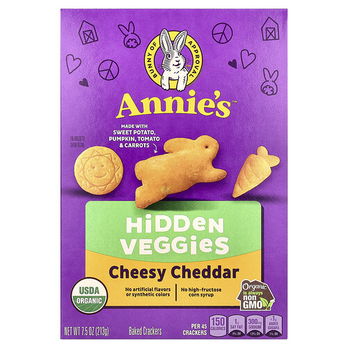 Annie's Homegrown, Cheesy Cheddar Baked Crackers, gebackene Cracker mit Cheesy Cheddar, verstecktes Gemüse, 213 g (7,5 oz.)